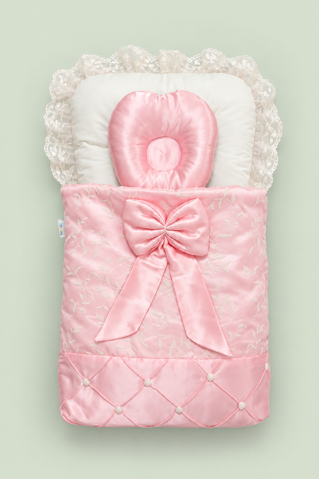 Pink Satin Baby Carry Nest with Bow & Lace