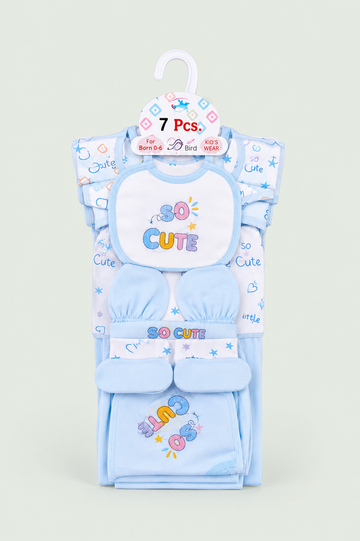 Newborn Baby Starter Set (7 Pcs) – So Cute Design | Sky Blue