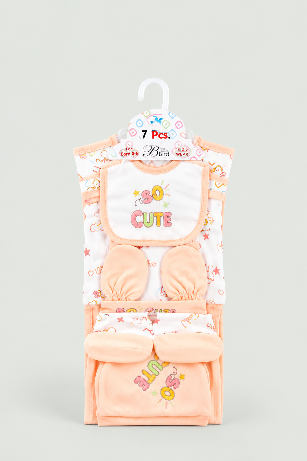 Newborn Baby Starter Set (7 Pcs) – So Cute Design | Peach