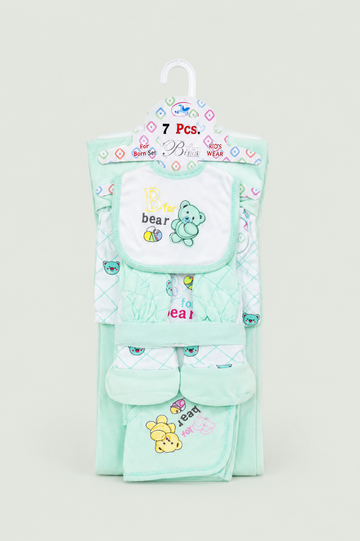 Newborn Baby Starter Set (7 Pcs) – Bear Design | Mint Green