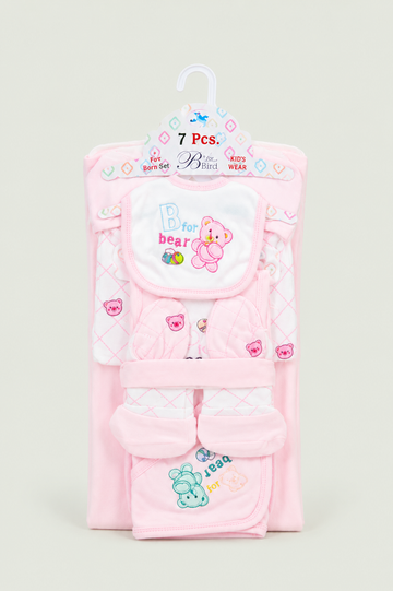 Newborn Baby Starter Set (7 Pcs) – Bear Design | Pink
