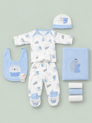 10 Pcs Winter Newborn Baby Starter Set – Blue & White Colour