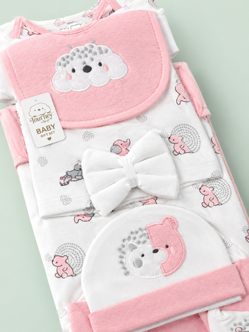 10 Pcs Winter Newborn Baby Starter Set – Pink & White Colour
