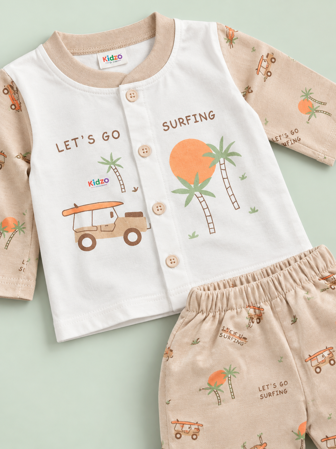 Baby Boys 2-Piece Let's Go Surfing Printed Suit – White & Peach