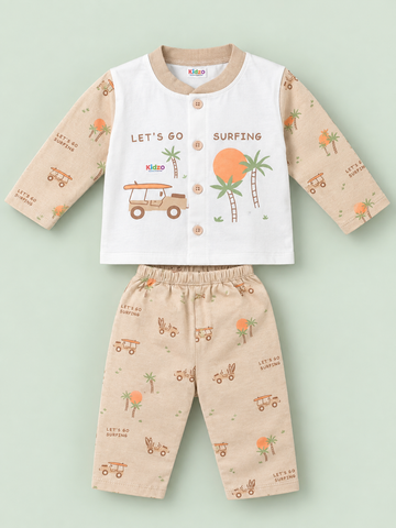 Baby Boys 2-Piece Let's Go Surfing Printed Suit – White & Peach