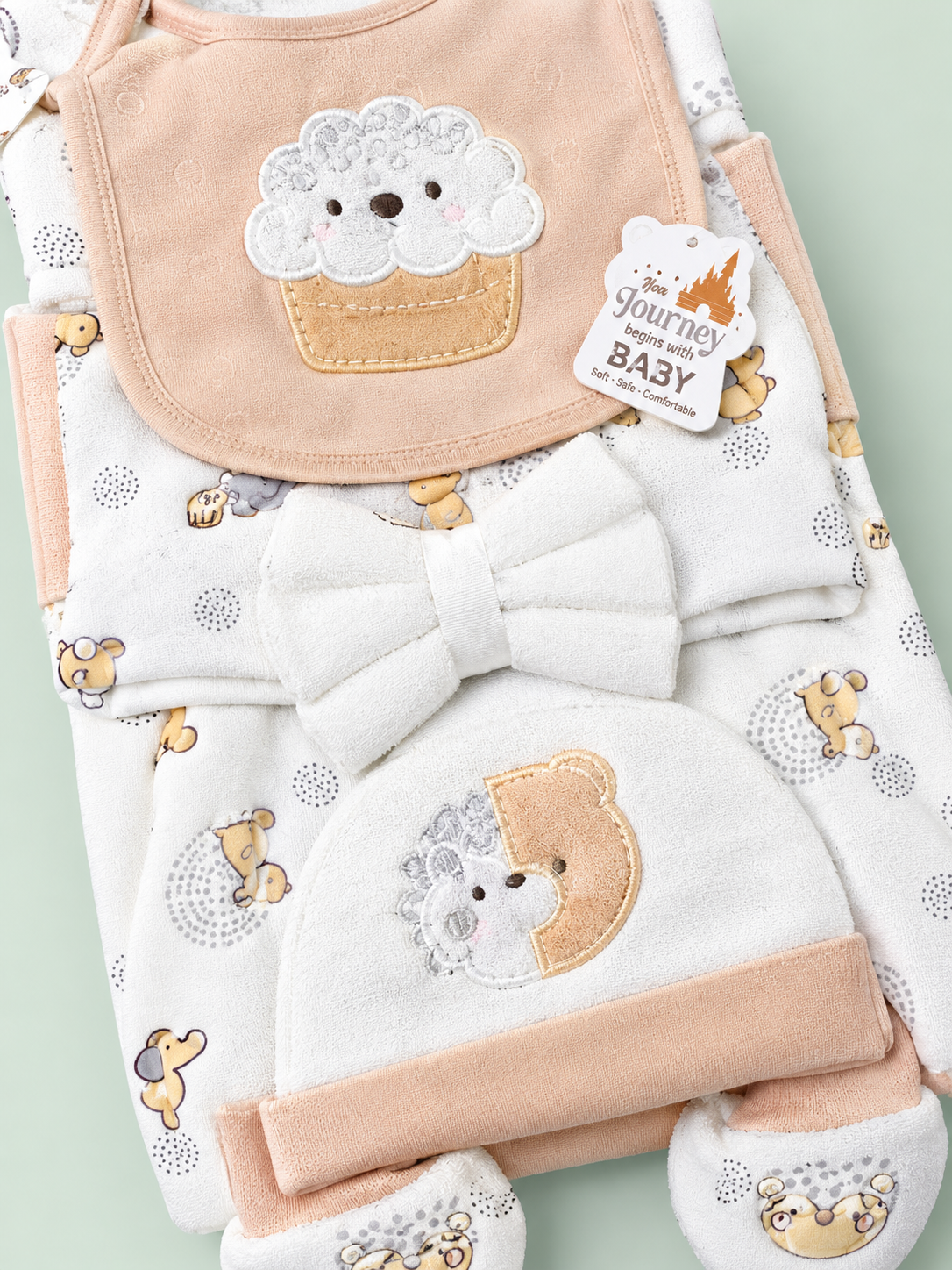 10 Pcs Winter Newborn Baby Starter Set – Soft Peach & White Colour