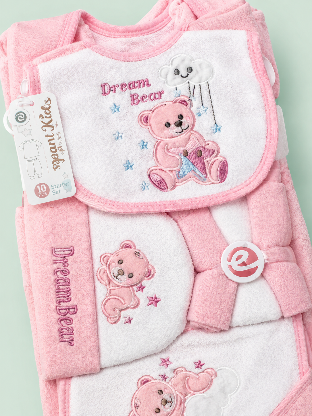 10 Pcs Winter Baby Starter Set |Baby Pink & White Dream Bear Newborn Set