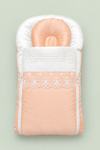 Peach & White Satin Newborn Baby Carry Nest – Lace Design