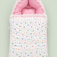 Pink & White Newborn Baby Carry Nest – Multicolor Numbers Print with Lace