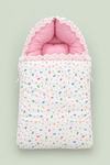 Pink & White Newborn Baby Carry Nest – Multicolor Numbers Print with Lace