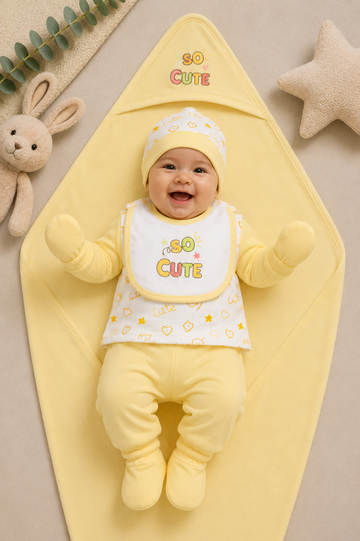 Newborn Baby Starter Set (7 Pcs) – So Cute Design | Yellow