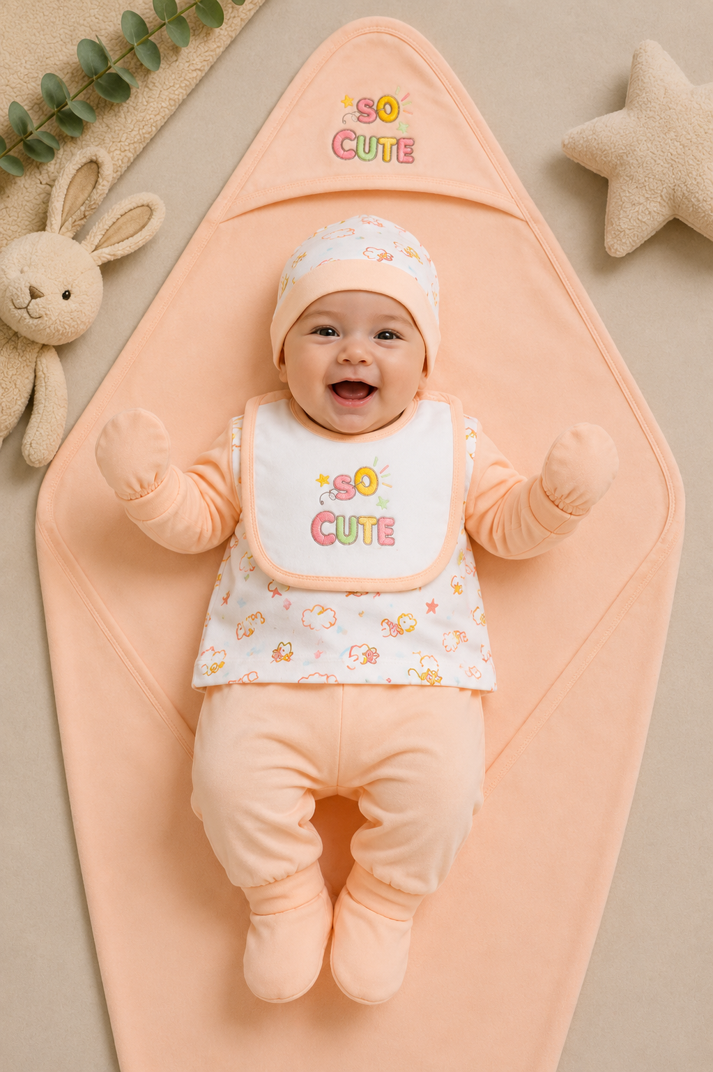 Newborn Baby Starter Set (7 Pcs) – So Cute Design | Peach