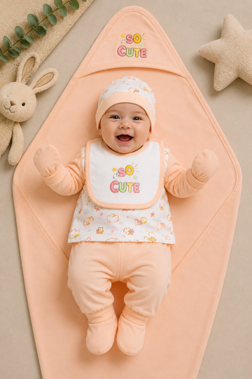 Newborn Baby Starter Set (7 Pcs) – So Cute Design | Peach