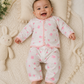 Newborn Baby 2-Piece Dress Set – White & Pink Bunny Print Cotton Baby Suit