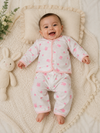 Newborn Baby 2-Piece Dress Set – White & Pink Bunny Print Cotton Baby Suit