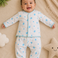 Newborn Baby 2-Piece Dress Set – White & Blue Bunny Print Cotton Baby Suit