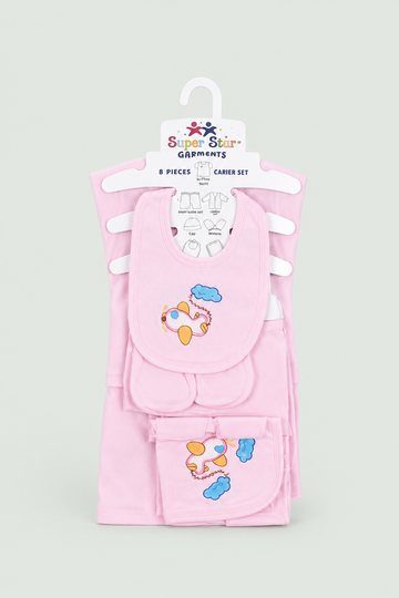 Newborn Baby Starter Set (8 Pcs) – Airplane Design | Pink