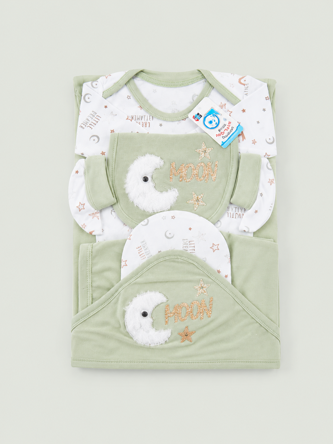 Newborn Baby Starter Set (6 Pcs) – Moon Design | Sage Green