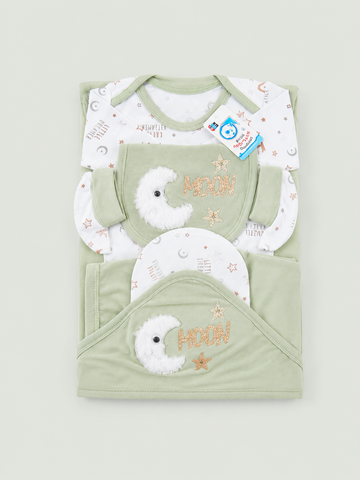 Newborn Baby Starter Set (6 Pcs) – Moon Design | Sage Green