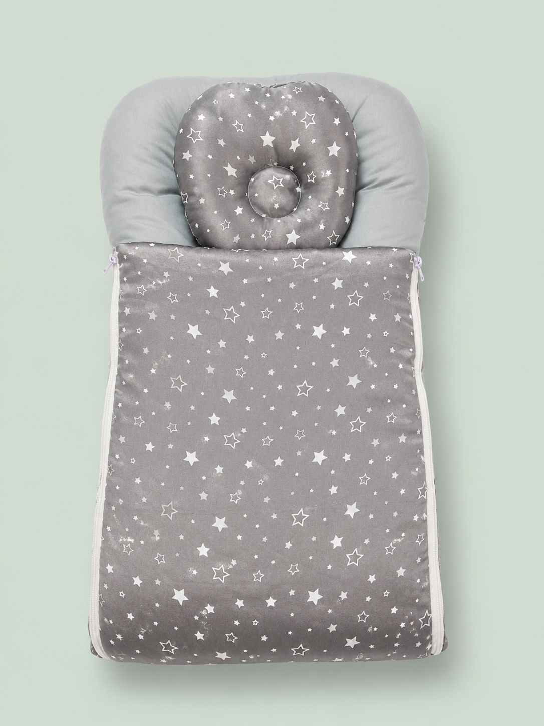 Grey Star Print Baby Carry Nest with Head Support Pillow