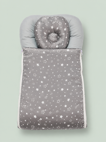 Grey Star Print Baby Carry Nest with Head Support Pillow