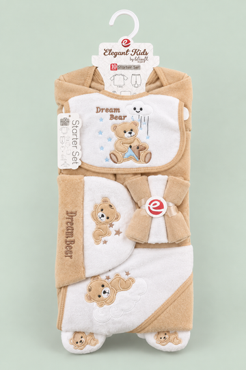10 Pcs Winter Baby Starter Set | Beige Dream Bear Newborn Set