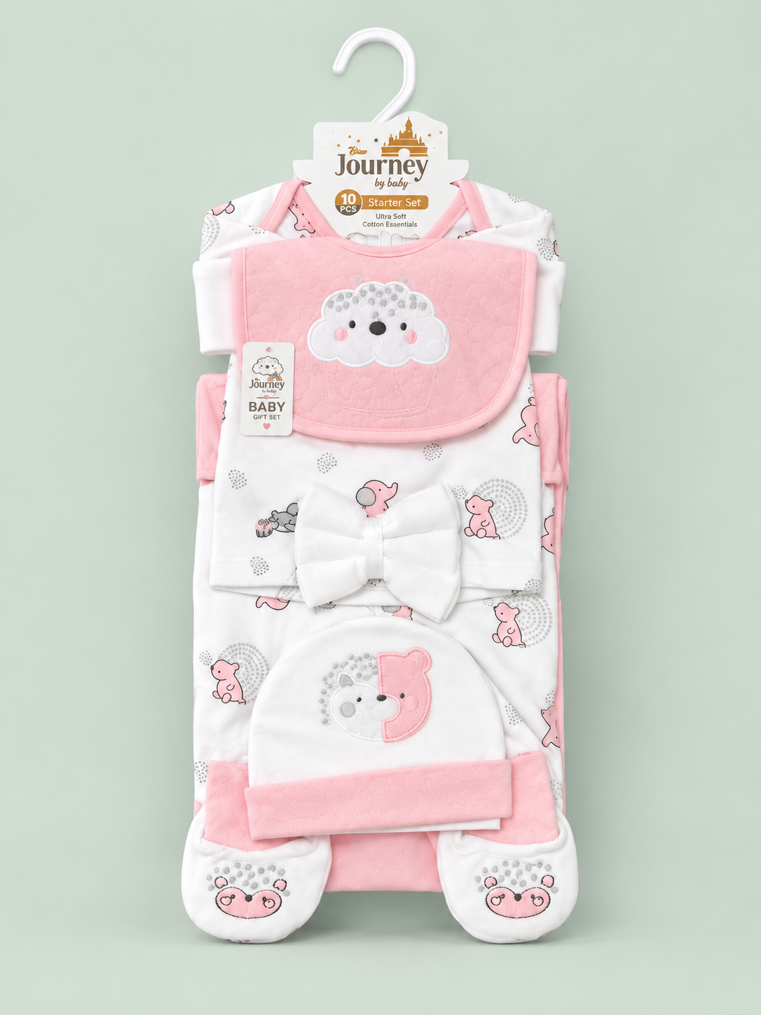 10 Pcs Winter Newborn Baby Starter Set – Pink & White Colour