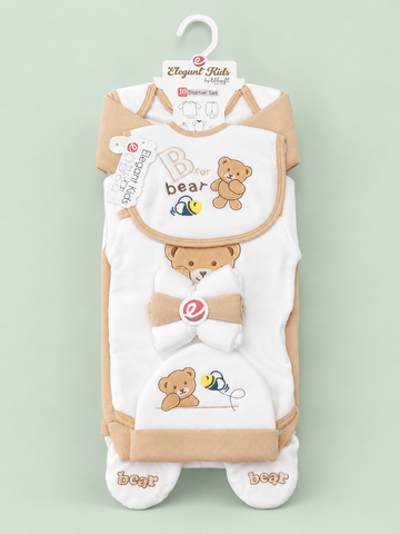 10 Pcs Winter Baby Starter Set – Beige & White Teddy Bear Design