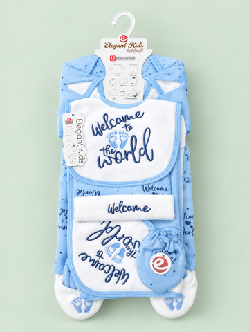 12 Pcs Winter Baby Starter Set – Blue & White Welcome to the World Design