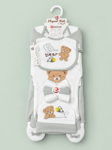 Newborn Baby Boys 10 Pcs Winter Starter Set – White with Grey Teddy Bear  Design