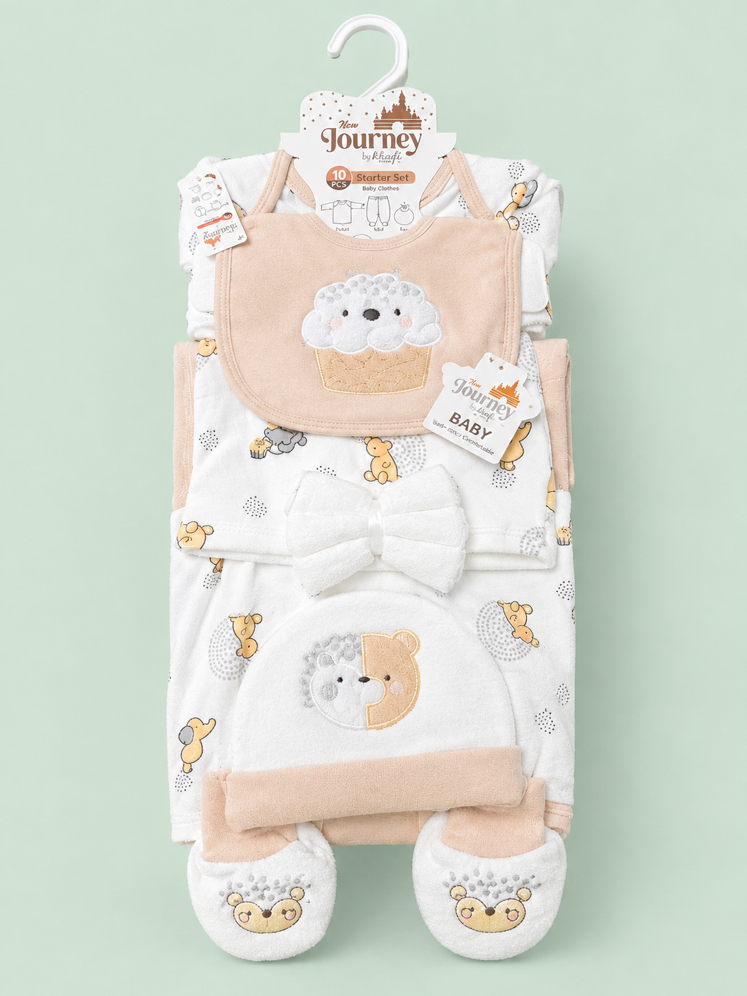 10 Pcs Winter Newborn Baby Starter Set – Soft Peach & White Colour