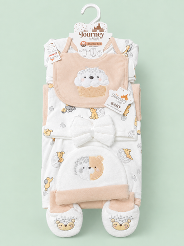10 Pcs Winter Newborn Baby Starter Set – Soft Peach & White Colour
