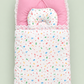 Pink & White Newborn Baby Carry Nest – Multicolor Numbers Print with Lace