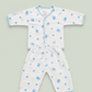 Newborn Baby 2-Piece Dress Set – White & Blue Bunny Print Cotton Baby Suit