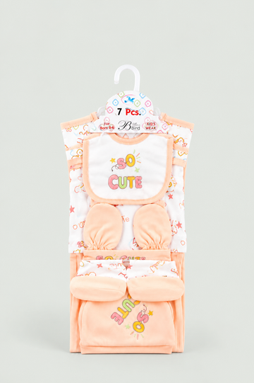 Newborn Baby Starter Set (7 Pcs) – So Cute Design | Peach