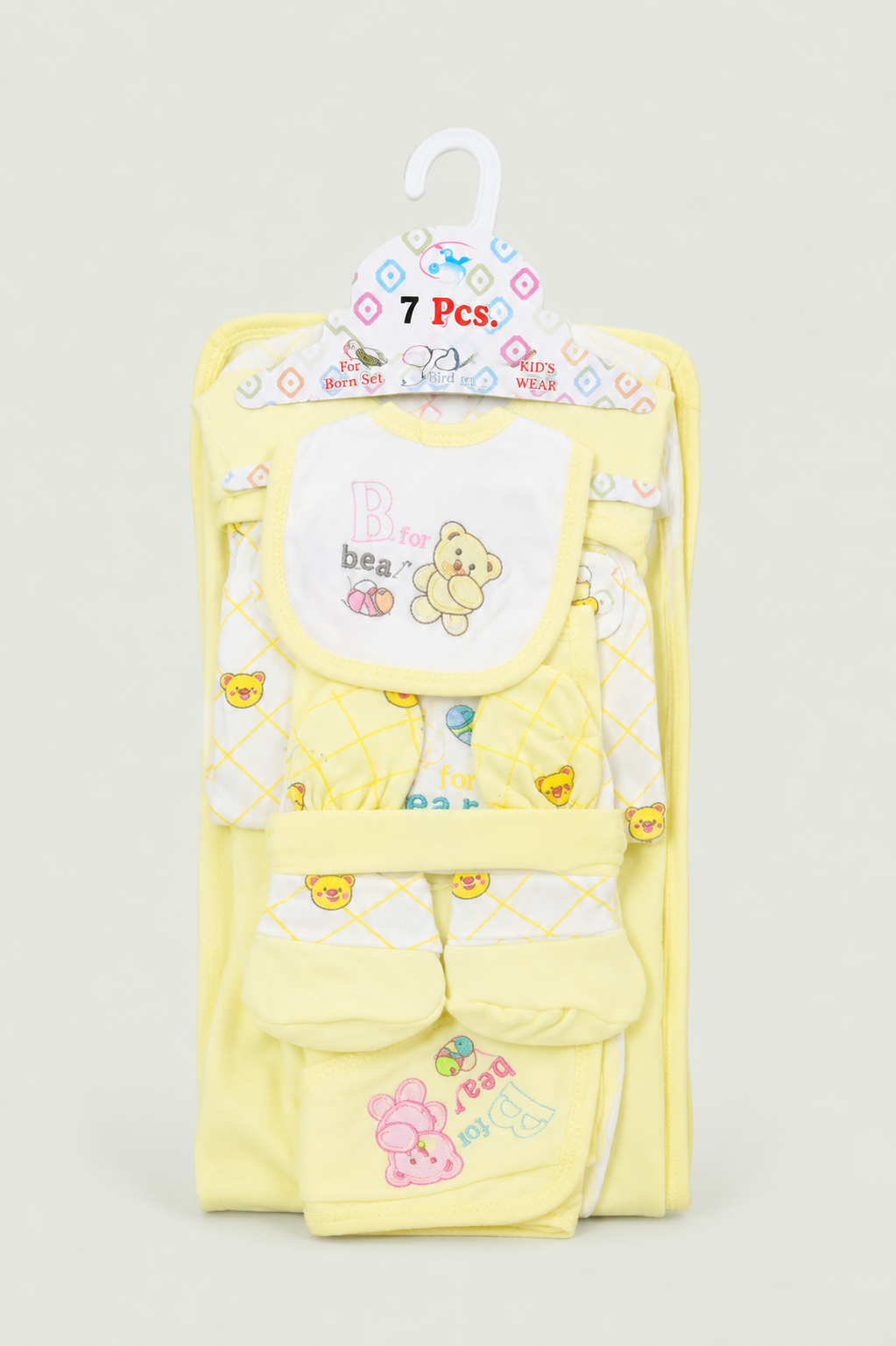 Newborn Baby Starter Set (7 Pcs) – Bear Design | Yellow