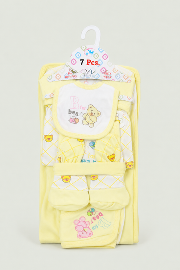Newborn Baby Starter Set (7 Pcs) – Bear Design | Yellow