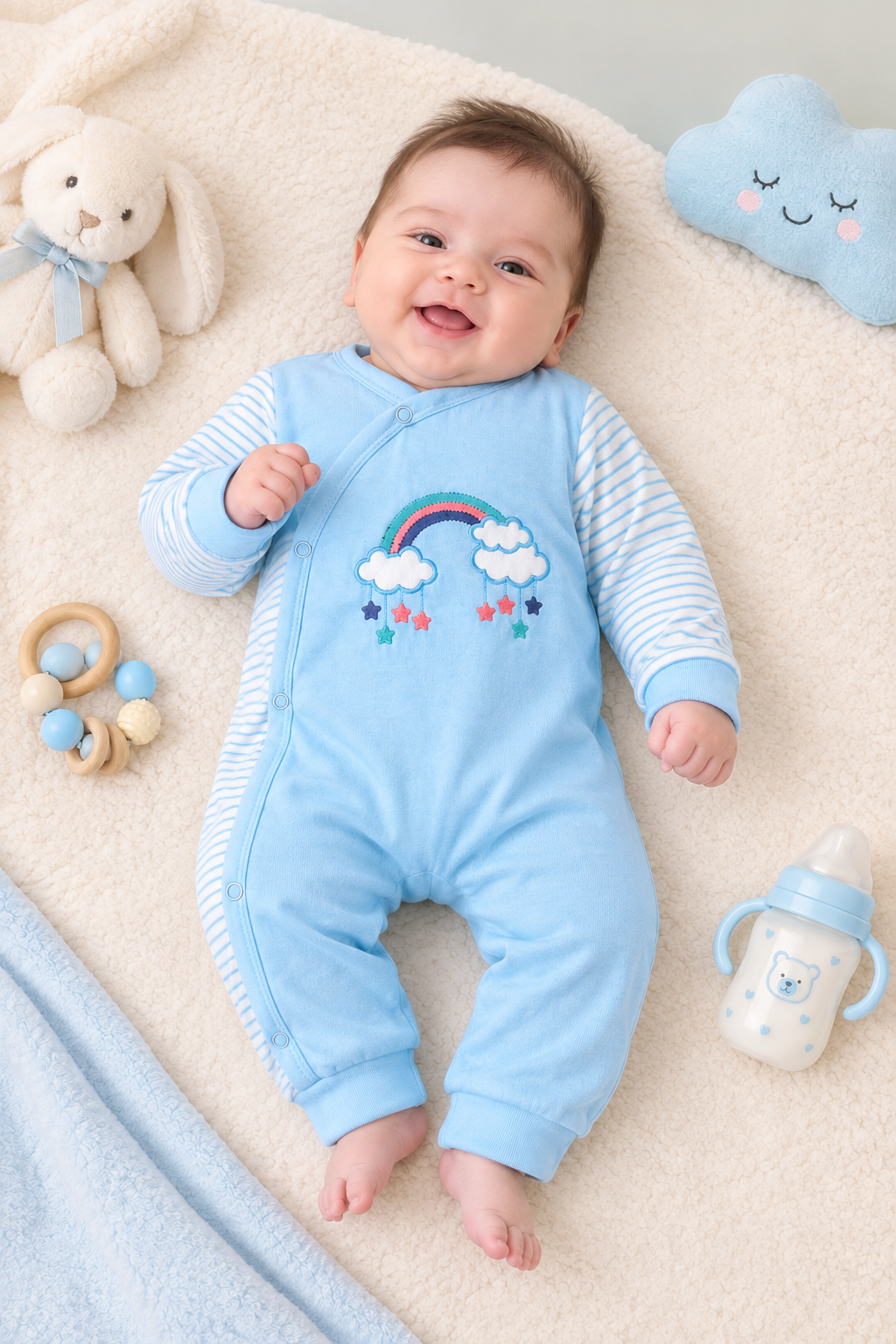 Newborn Baby Romper Set of 3 – Blue, Pink & Mint Green