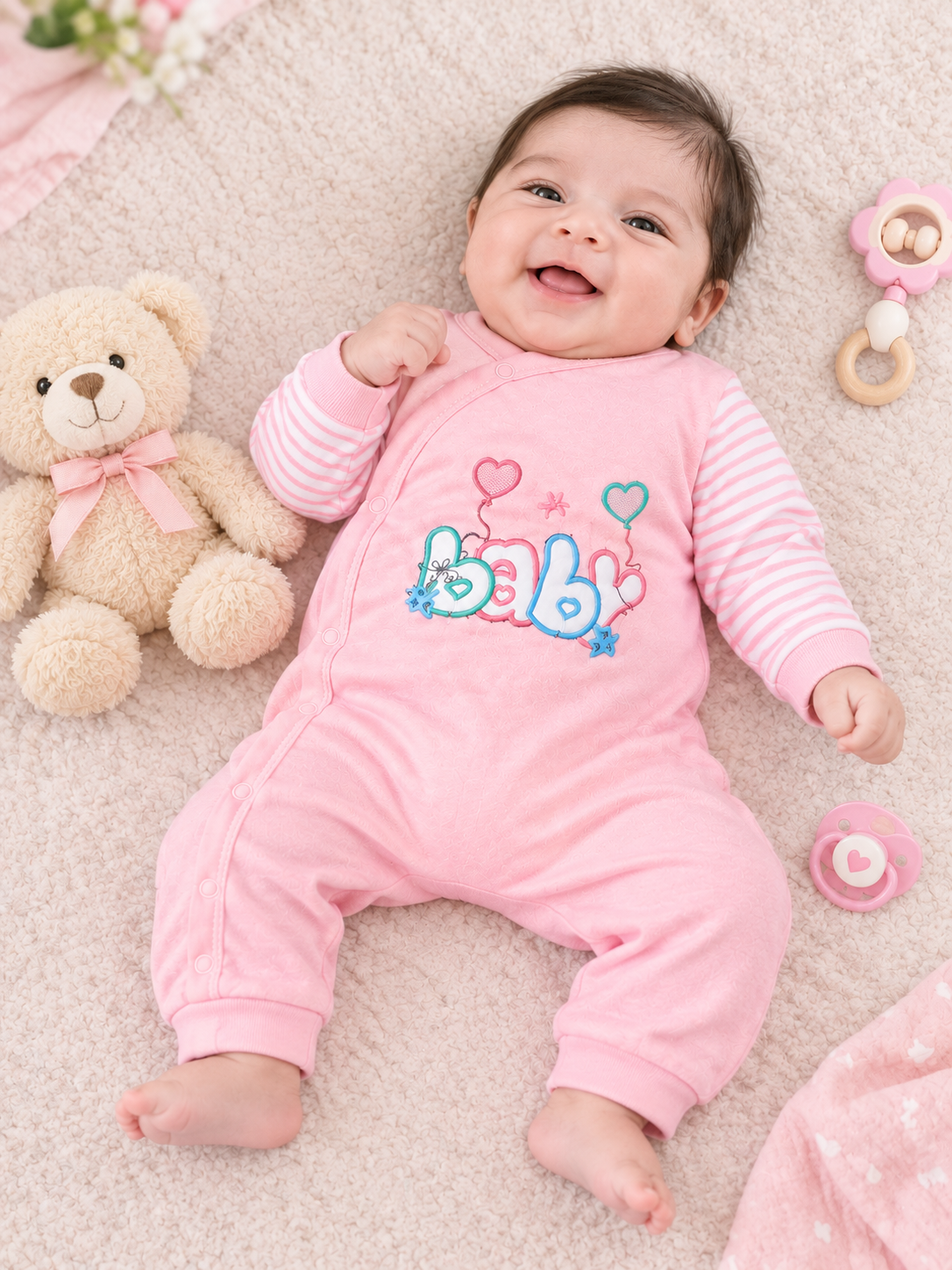 Newborn Baby Romper Set of 3 – Blue, Pink & Mint Green