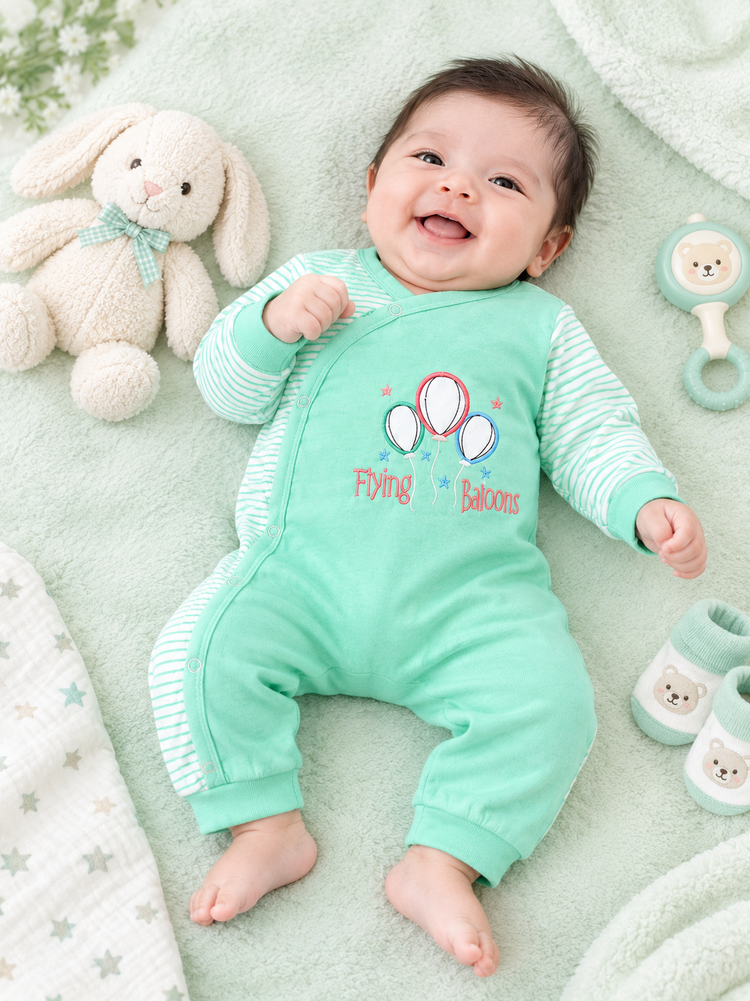 Newborn Baby Romper Set of 3 – Blue, Pink & Mint Green