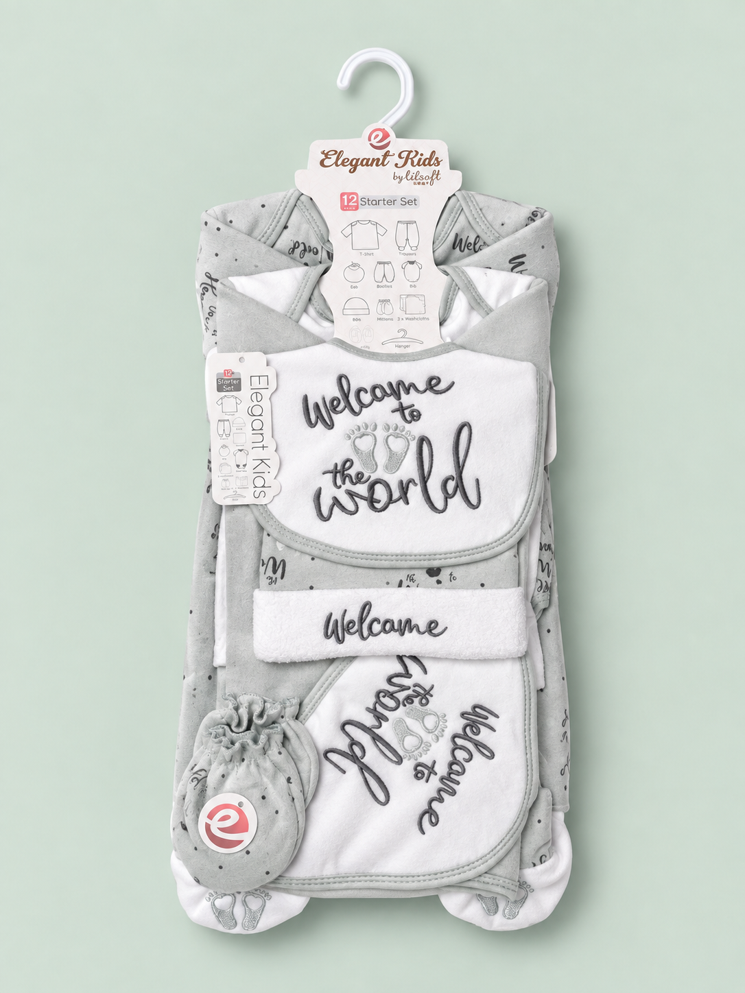 12 Pcs Winter Baby Starter Set | Grey Welcome to the World