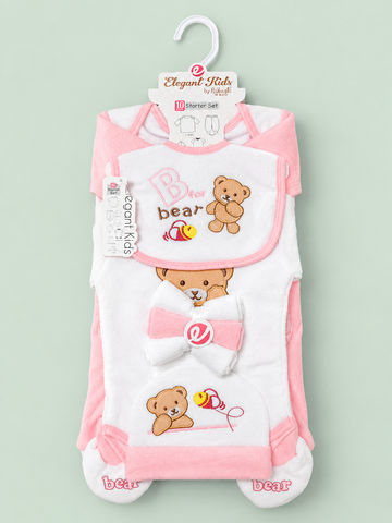 10 Pcs Winter Newborn Starter Set – Pink Teddy Bear Design