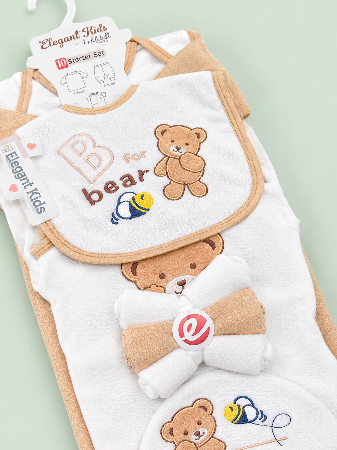 10 Pcs Winter Baby Starter Set – Beige & White Teddy Bear Design
