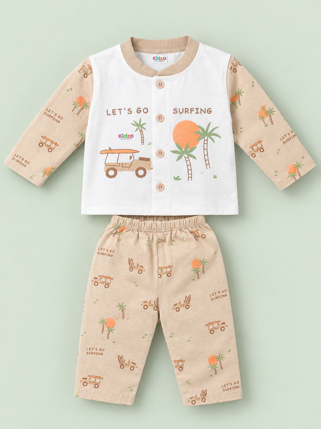 Baby Boys 2-Piece Let's Go Surfing Printed Suit – White & Peach