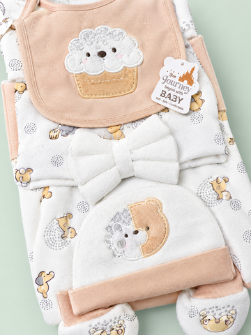 10 Pcs Winter Newborn Baby Starter Set – Soft Peach & White Colour