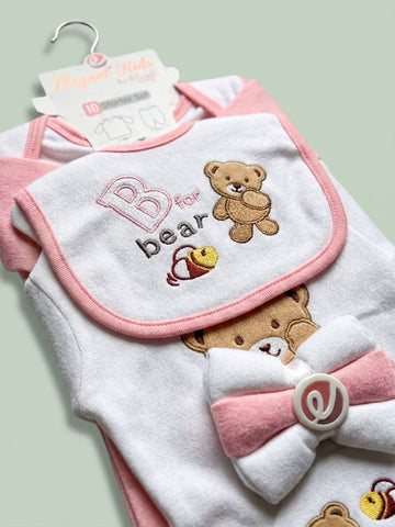 10 Pcs Winter Newborn Starter Set – Pink Teddy Bear Design
