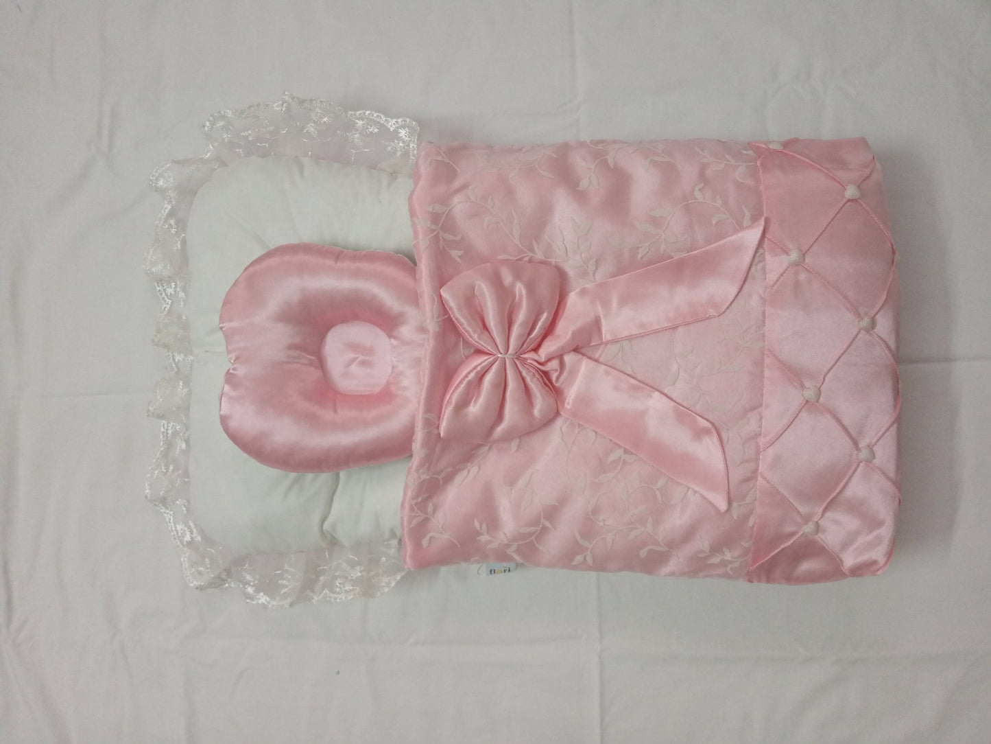 Luxury Quilted Baby Sleeping Bag with Satin Bow & Lace | Floral Design