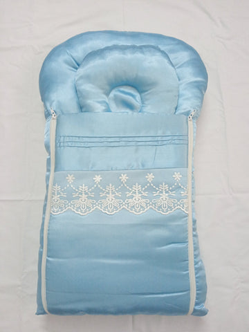 Luxury Quilted Baby Sleeping Bag with Satin Bow & Lace | Floral Design