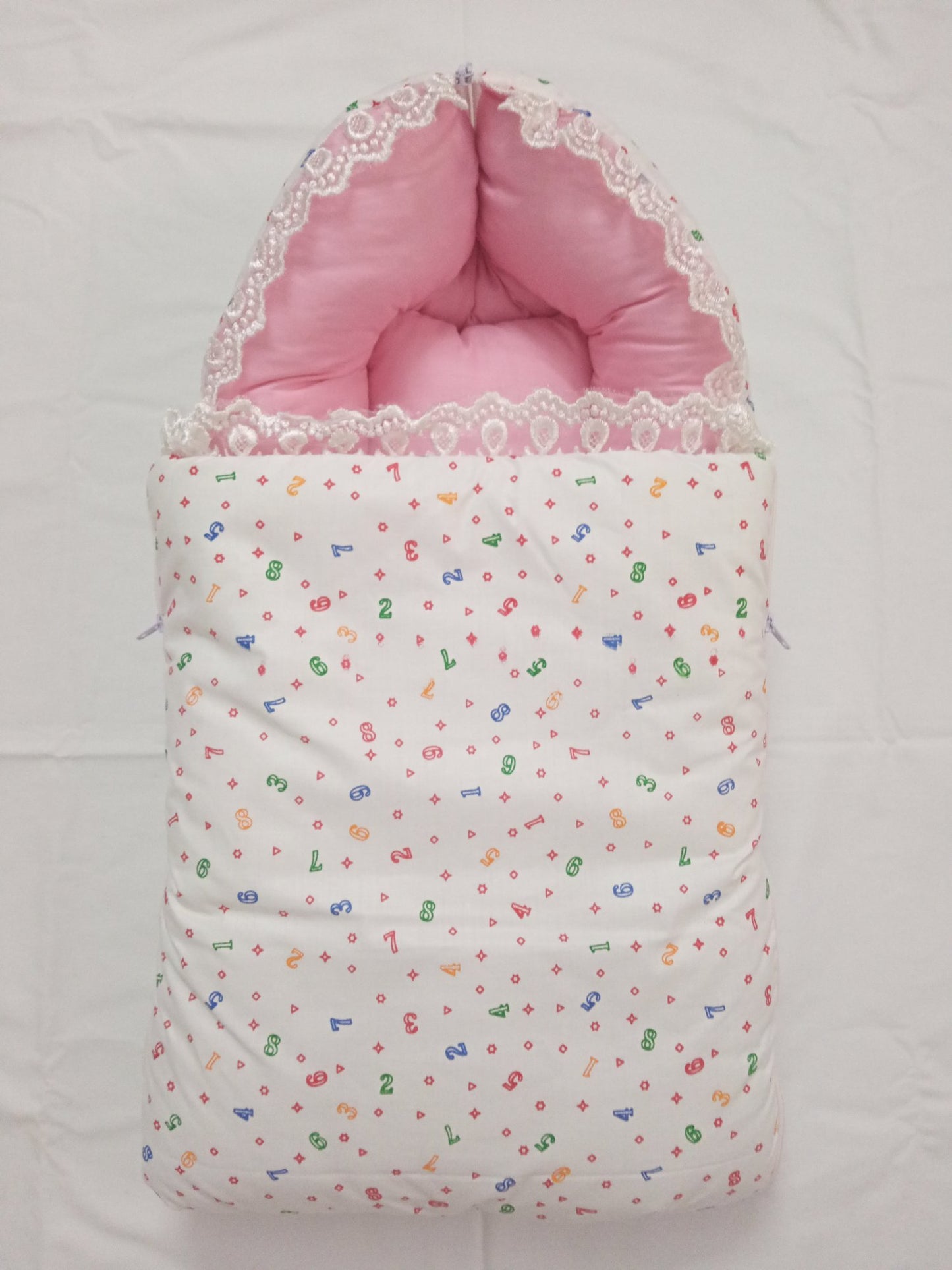 Premium Satin Baby Sleeping Bag with Lace Detail & Head Pillow