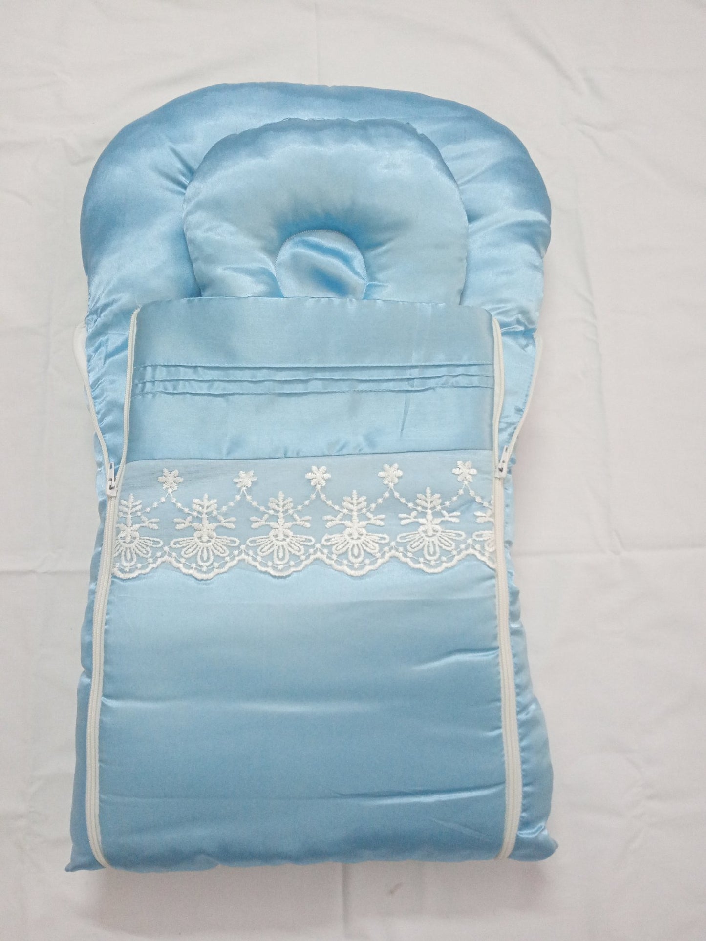 Premium Satin Baby Sleeping Bag with Lace Detail & Head Pillow